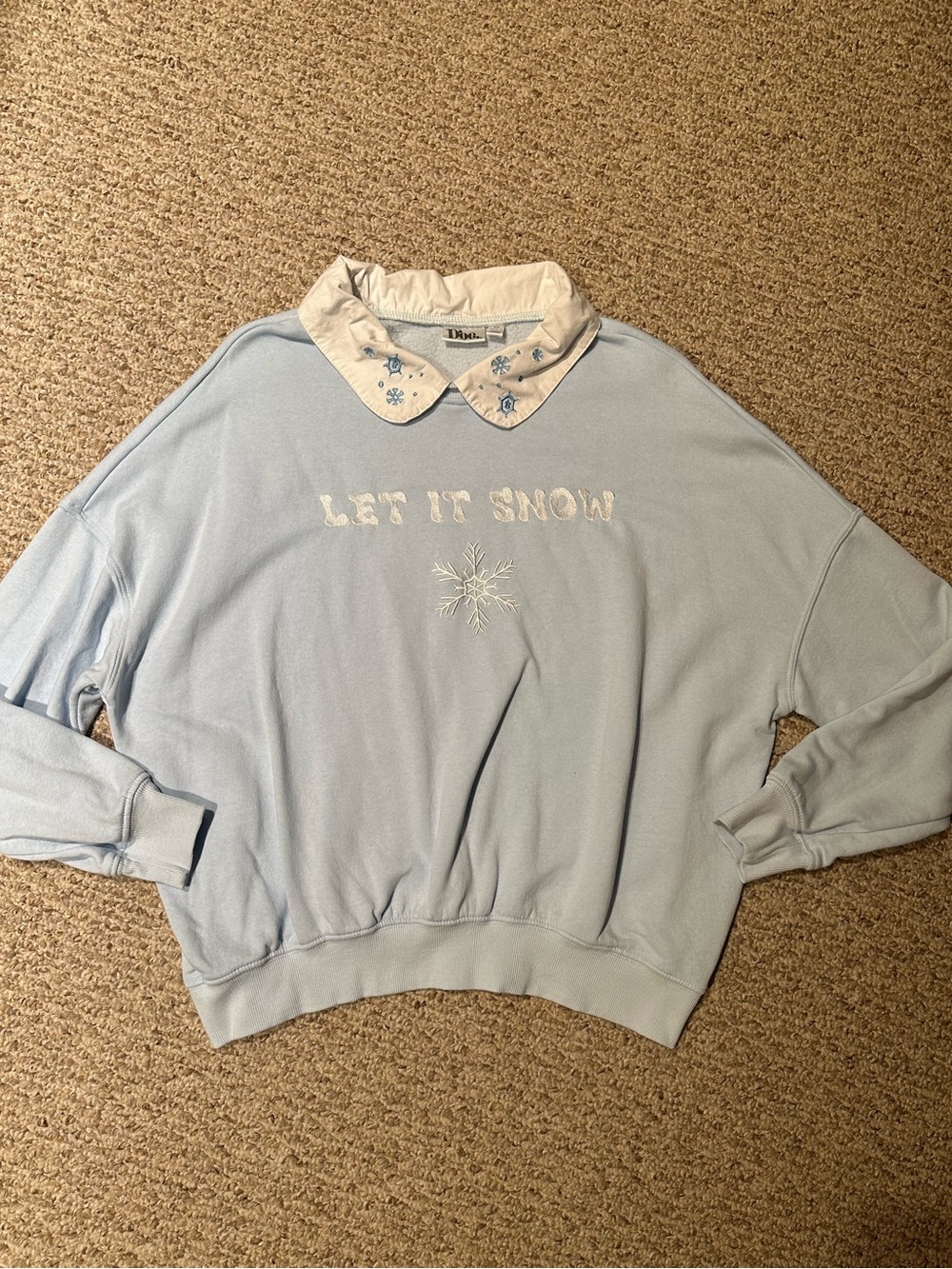 LET IT SNOW Embroidered Light Blue Women’s Sweater.